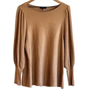 1 STATE Women Ribbed Balloon Sleeve‎ Sweater Camel Tan Size L